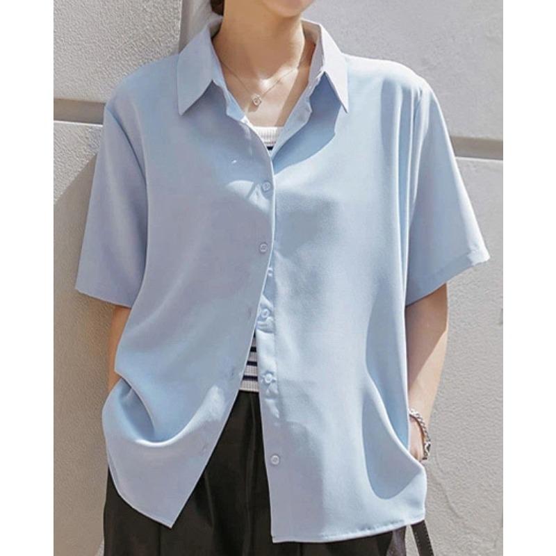 Korean Style Commuting Loose Short-sleeved Shirt for Women Summer Thin Design Versatile Shirt