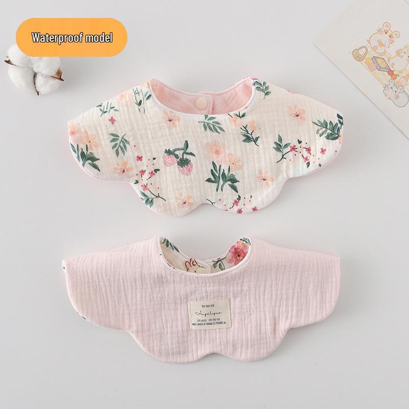 Dwustronny, wodoodporny śliniaczek dla niemowląt w stylu koreańskim z płatkami, wykonany w 100% z gazy bawełnianej