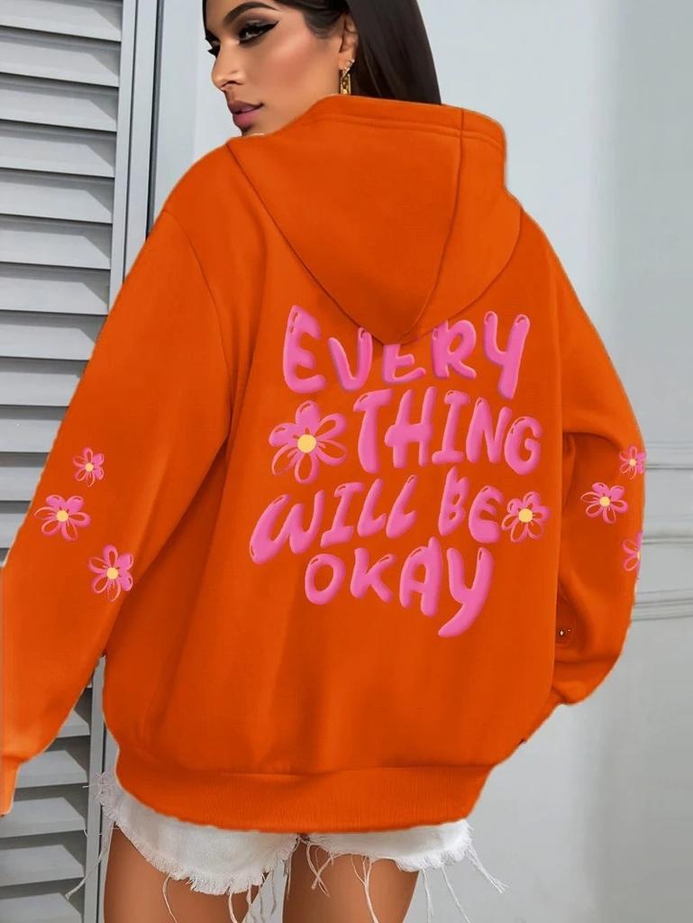 Tutto andrà bene Maglione con cappuccio stampato con alfabeto da donna Hip Hop Street Casual