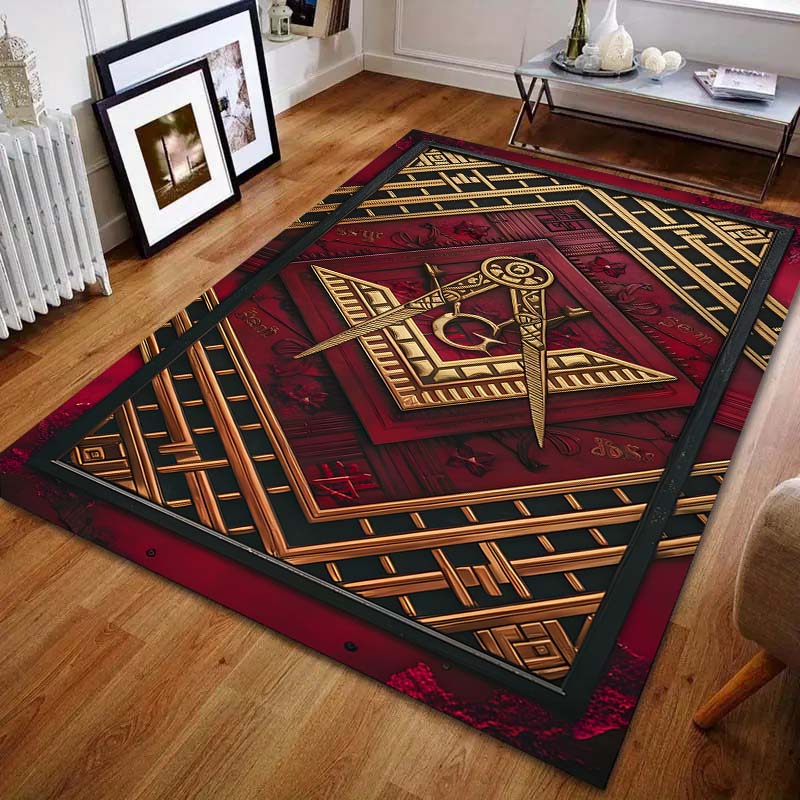 1 szt. Dywan z nadrukiem symbolu kompasu i kwadratu do salonu, sypialni, przy łóżku, pod sofę, mata podłogowa, nowoczesny wystrój domu, dywan obszarowy