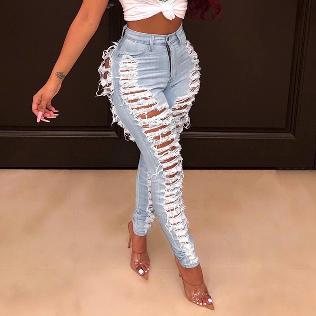 Dámské kalhoty s dírkou na zip kapsa na zip Ležérní džínové Slim Tight Pencil Kalhoty