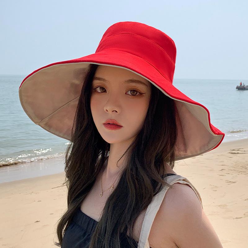 

CM large brim double-sided bucket hat sun protection hat women s visor versatile outdoor travel round face fashion One size fits all