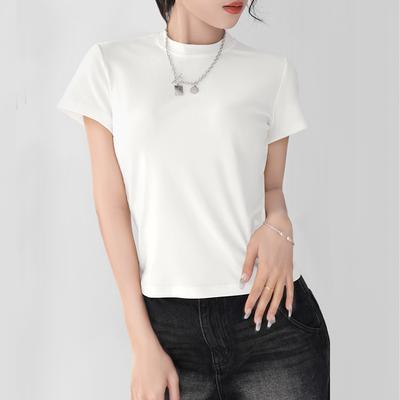 Camiseta de Manga Corta Redonda Pequeña para Mujer en Primavera y Verano, Corte Ajustado y Adelgazante, Se Puede Llevar Sola, de Gama Alta y Estilo Chica Picante