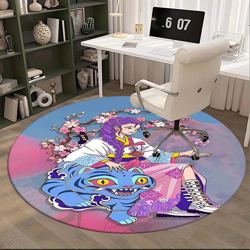 1pc Anime Cartoon Design Round Carpet - Festival Gift for Office Chair Mat, Non-Slip Rug Suitable for Home Decor, Living Room, Bedroom, Game Room, Dor