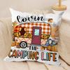 Happy Camping Rv Camper Car Cushion Cover Silky Short Plush Invisible Zipper Dustproof Sofa Pillow Case For Home Decor
