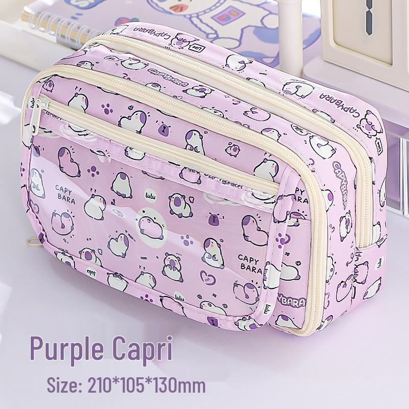 Capybara Pencil Case for Girls: High-Capacity, Stylish Design for Primary and Junior High Students.