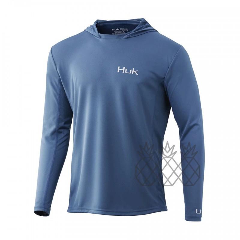 HUK Ice Silk Fishing Shirt Lightweight Breathable Quick Dry Long Sleeve Hooded Wear Anglers