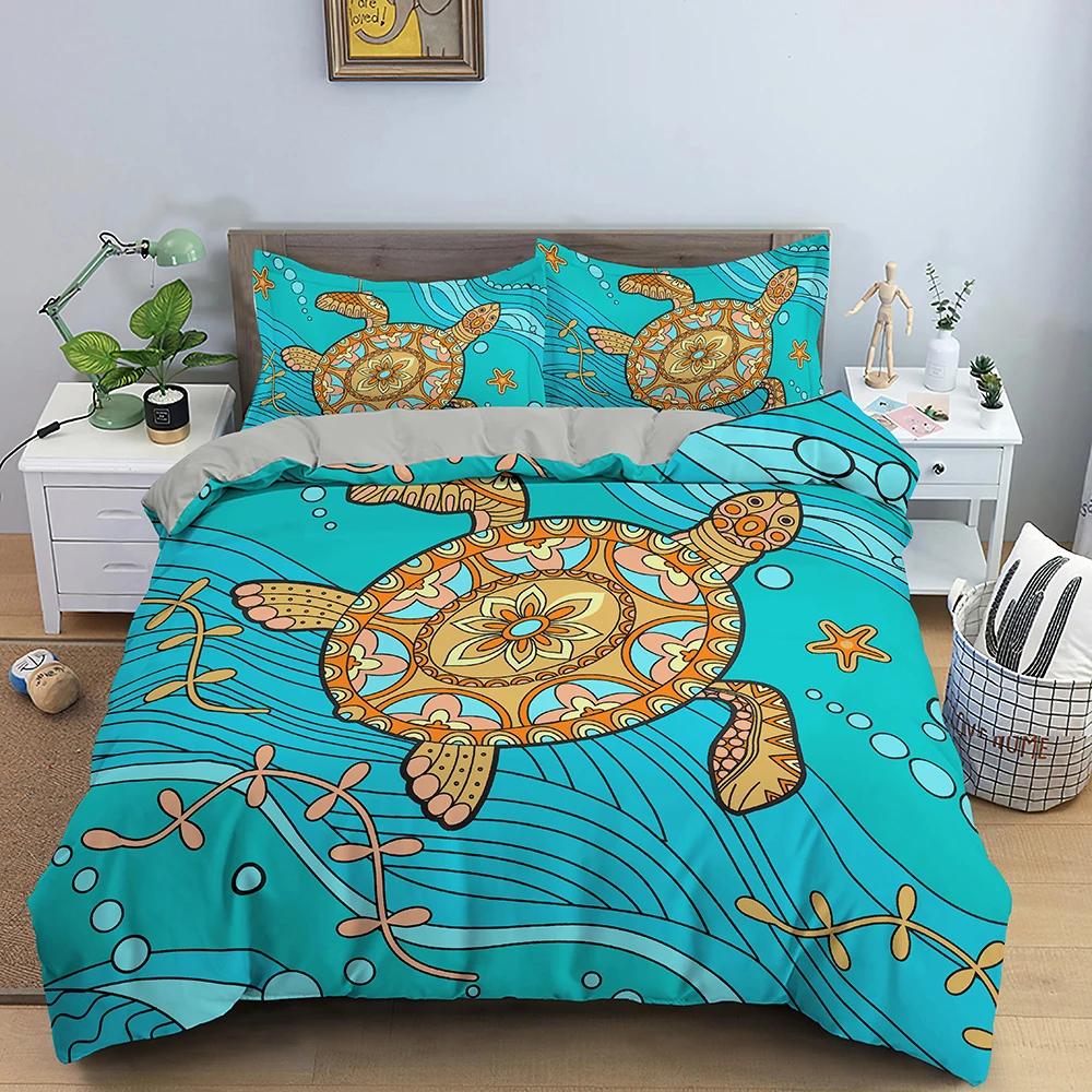Comforter 3D Sea Turtle Bedding Set Psychedelic Animal Queen King Comforter Twin Full Size 2/3Pcs Polyester