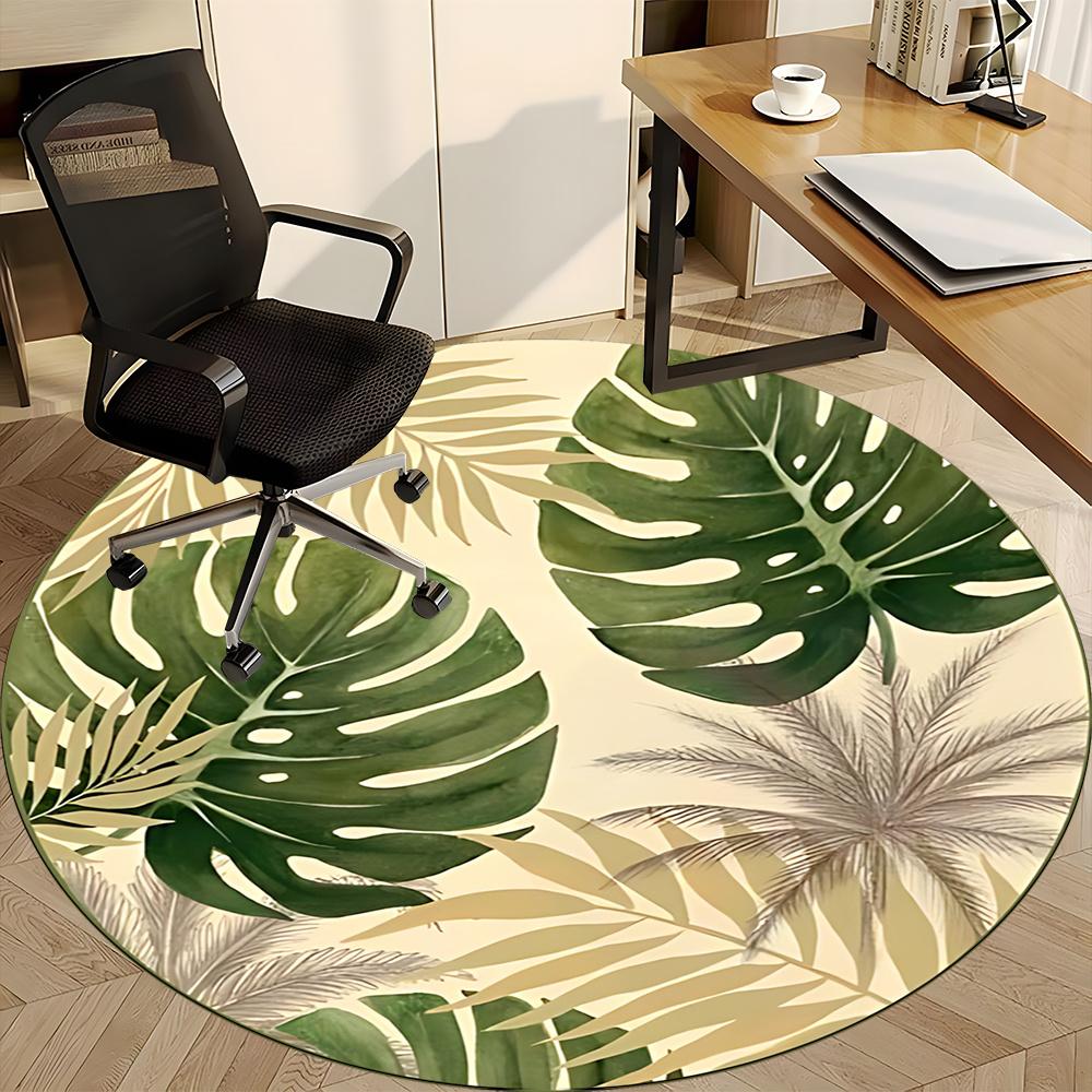 1pc Tropical Leaves Office Round Area Rug, Indoor Mat Suitable ForOffice, Under Office Chairs Bedroom Living Room Home Decor, Room Decot088