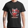 Süße Ninja-Katze mit Samurai von japanischem Katzen-Attentäter für Katzenliebhaber 100% Baumwolle CatZilla Aufdruck T-Shirt für Herren Übergröße Tee