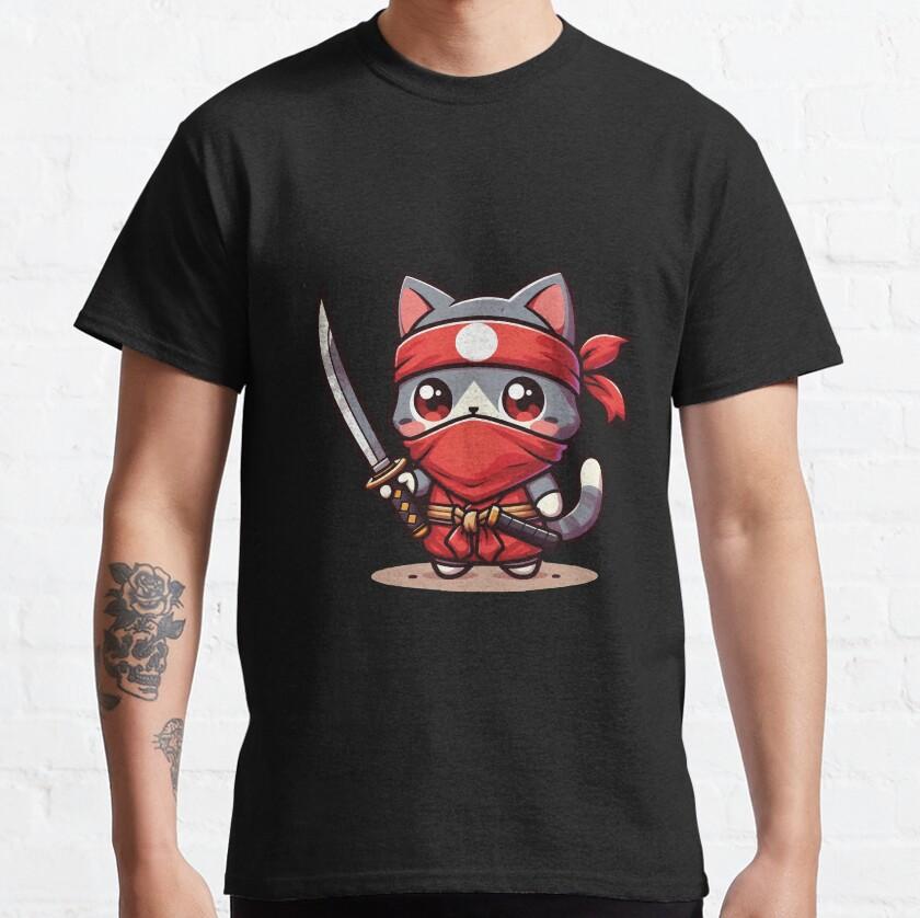 Cute Ninja Cat with Samurai from Japanese cat assassin for cat lover100 cotton catzilla printed TShirt for men plus size tee