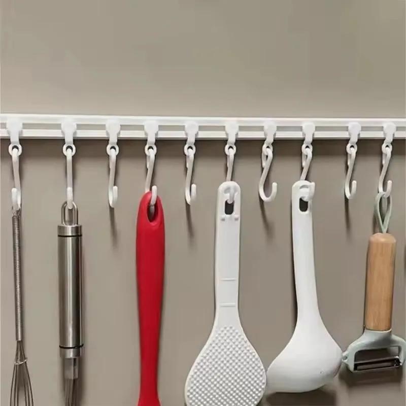 High Quality Door Rear Hook Home Sliding Rail No-Drill Kitchen Bathroom Storage Artifact Multifunctional Movable Hanging Rack
