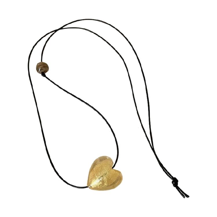 

Модний скляний чокер-серце, регульоване намисто зі шнурка з ПУ шкіри для стильних леді, трендова жіноча ключична ланцюжка 1