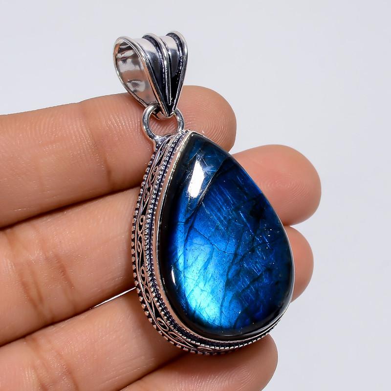 

Excellent Top Grade Qualite 100% Natural Blue Labradorite Pear Shape Vintage Style Handmade Jewelry 925 Steling Silver Pendant 2 WSJ-4929 2