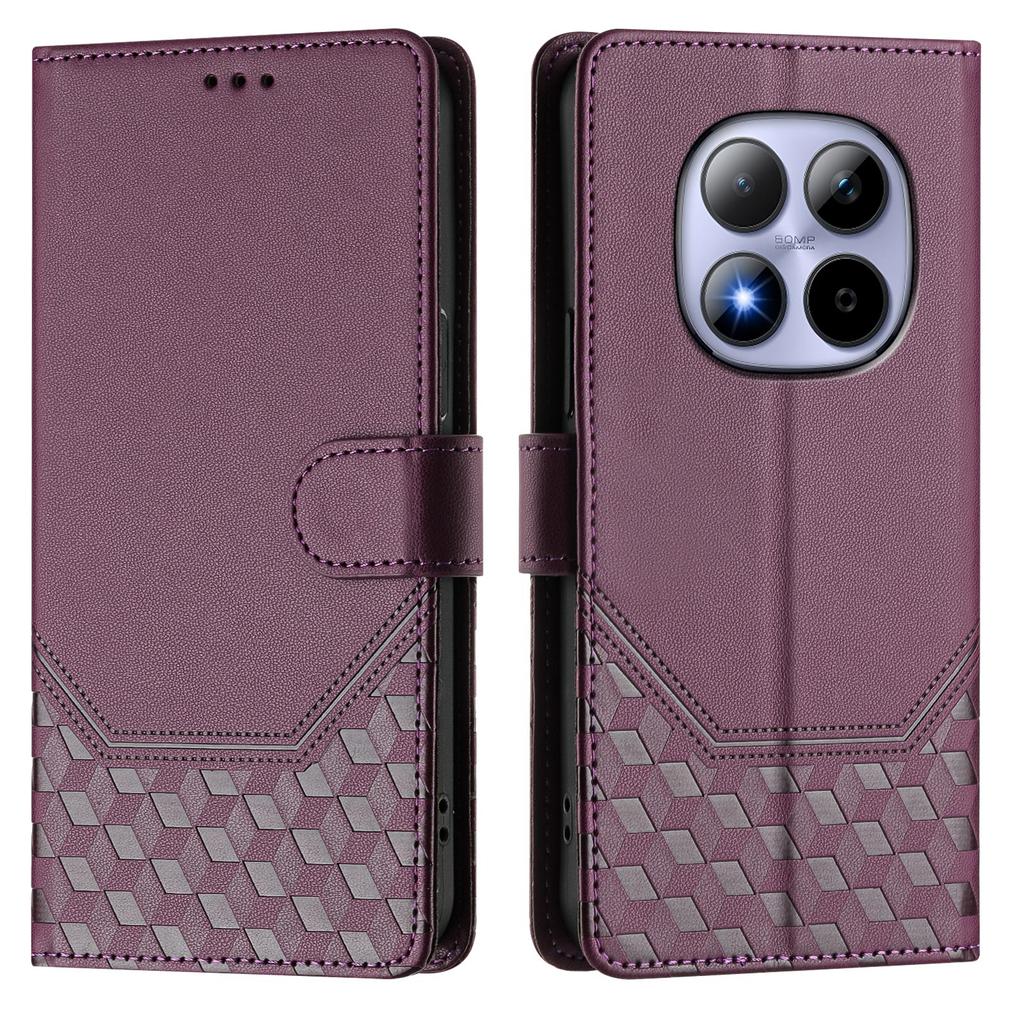For Xiaomi Redmi Note 15 Pro 5G Case Imprinted Honeycomb RFID Blocking Leather Phone Cover with Strap