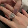 Kpop Pink Zircon Heart Open Ring For Women Girls Luxury Blue Opal Heart Couple Finger Rings Wedding Y2K Jewelry
