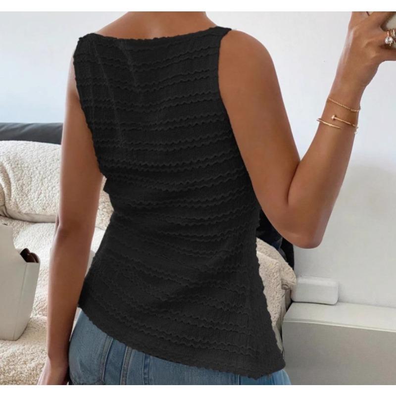 Spring Summer Fashion Casual Sleeveless Vest Solid Color Button Top T-shirt