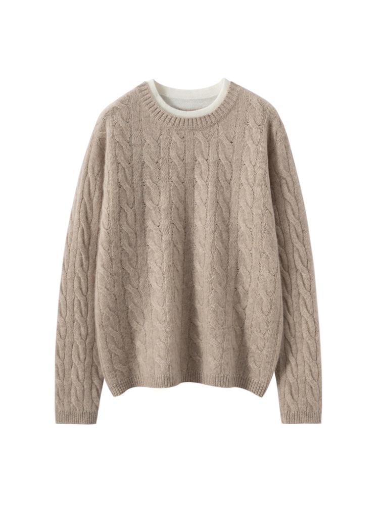New Arrival Women's Color Block Cashmere Knit Sweater - Round Neck Long Sleeve Thick Pullover