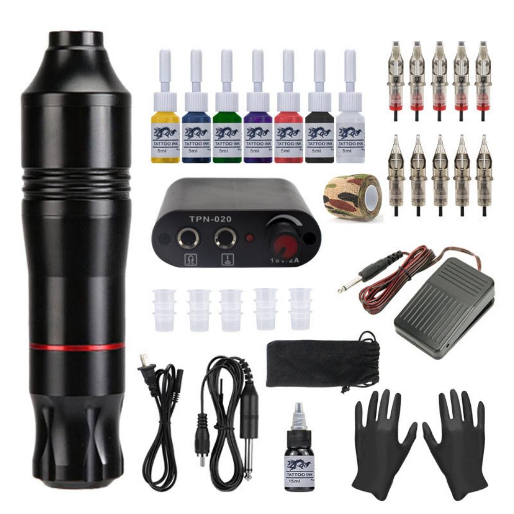 Tattoo Machine Kit with Power Supply, Pigment, 10 Needles and Accessories