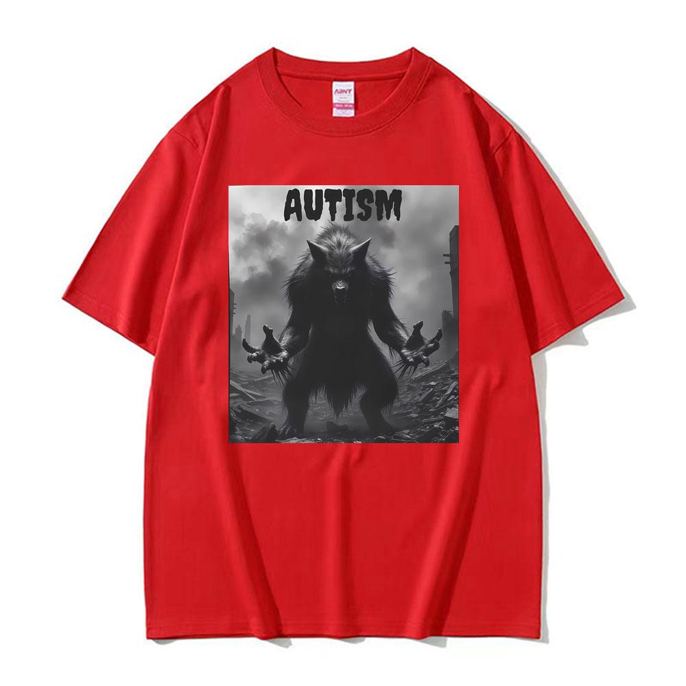 Funny Autism Wolf Meme Retro 90s Tshirt Mens Women Fashion Summer Humor Short Sleeve T Shirt Oversized Casual Cotton T Shirts