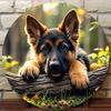 D Metal Sign Retro German Shepherd Dog Wall Art x Inch Round Aluminum Plate Waterproof Forest Scene with Fall Leaves Ideal