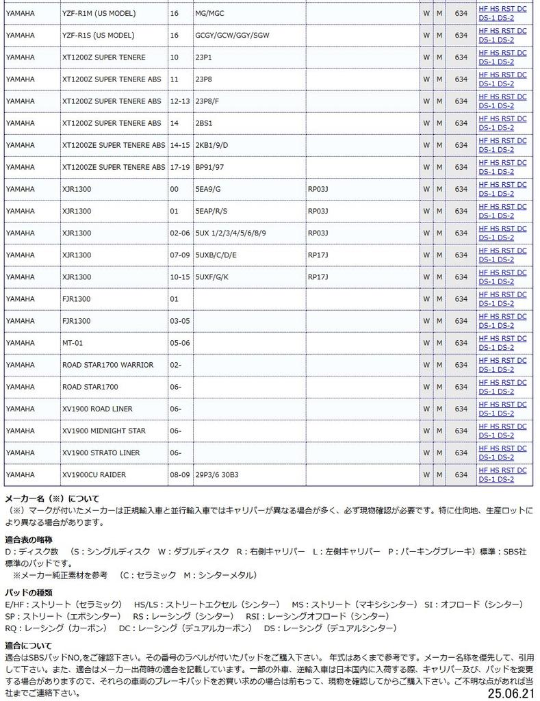 KITACO SBS Brake Pads 634RST for T-MAX530/560, MT-07/09, XSR700/900, Etc. 777-0634098