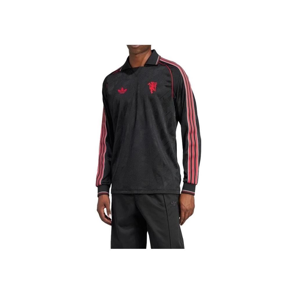 Adidas Originals Lfstlr Ss24 Manchester United Series Fan Version Polo Letter Long Sleeve Football Shirt Men Tops Black IS6522