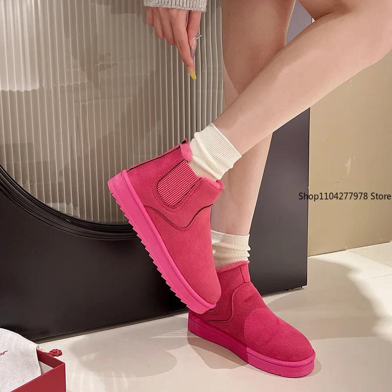 Módní Zimní Dámské Krátké Plyšové Teplé Sněhule 2024 Ležérní Boty Nové Semišové Kožešinové Chelsea Kotníkové Boty Ploché Platforma Dámské Boty Botas