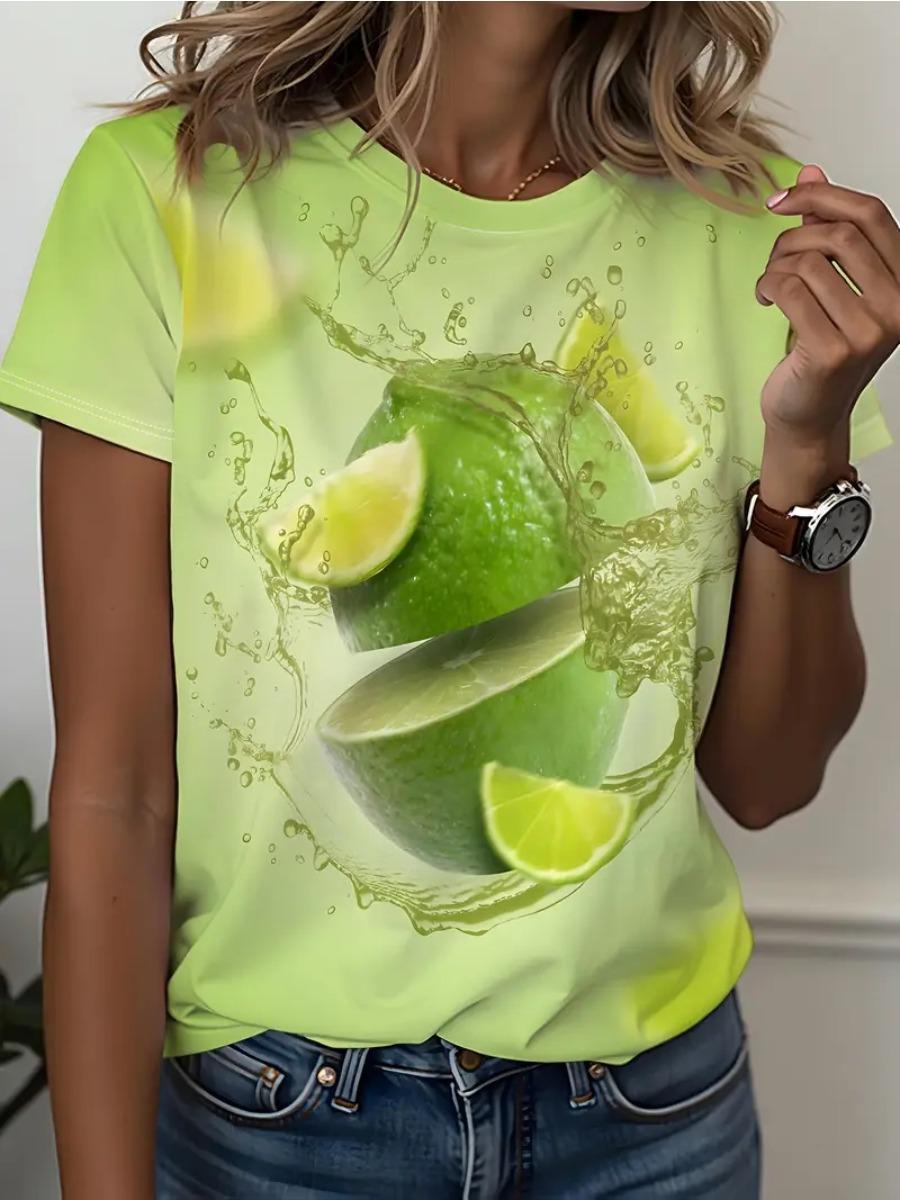 

Свободная и повседневная женская футболка больших размеров с 3D-принтом фруктов, с короткими рукавами, мягкий, удобный и дышащий топ S