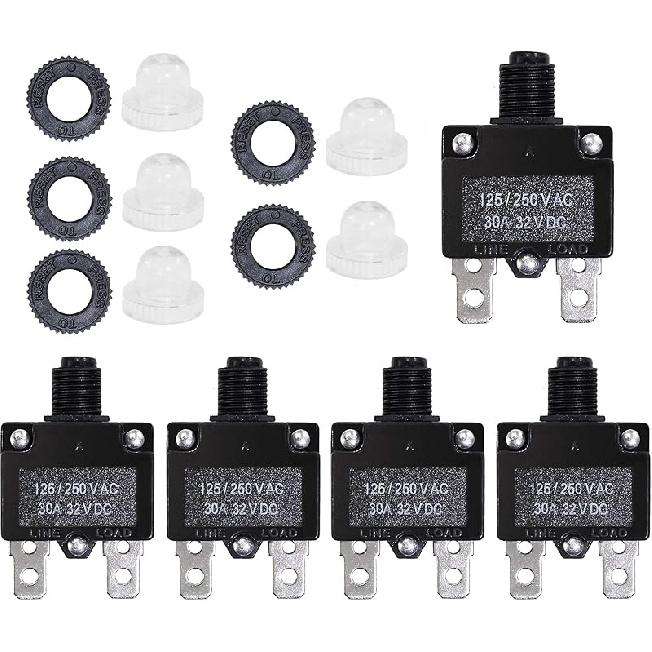 5PCS 5,10,15,20,30Amp Circuit Breakers With Manual Reset 32VDC,AC125-250V With Quick Connect Terminals