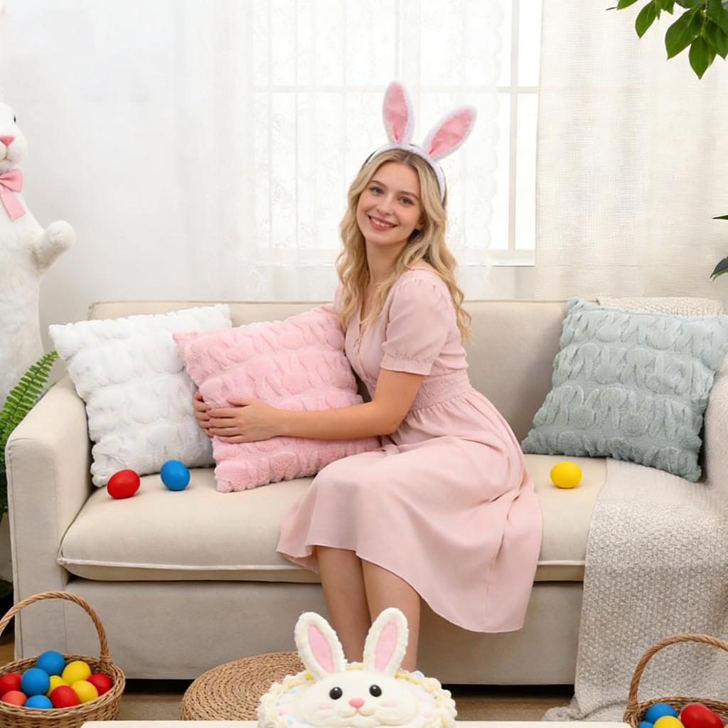 Easter Bunny 3d Embroidered Tufted Pillowcase For Living Room And Bedroom, Removable And Washable Pillowcase