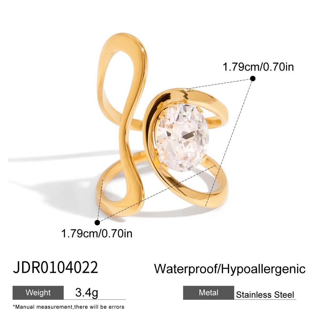 18K Gold Plate Stainless Steel Rings Modern Minimalist Lines Double-layer Hollow Geometric Zircon Open Ring
