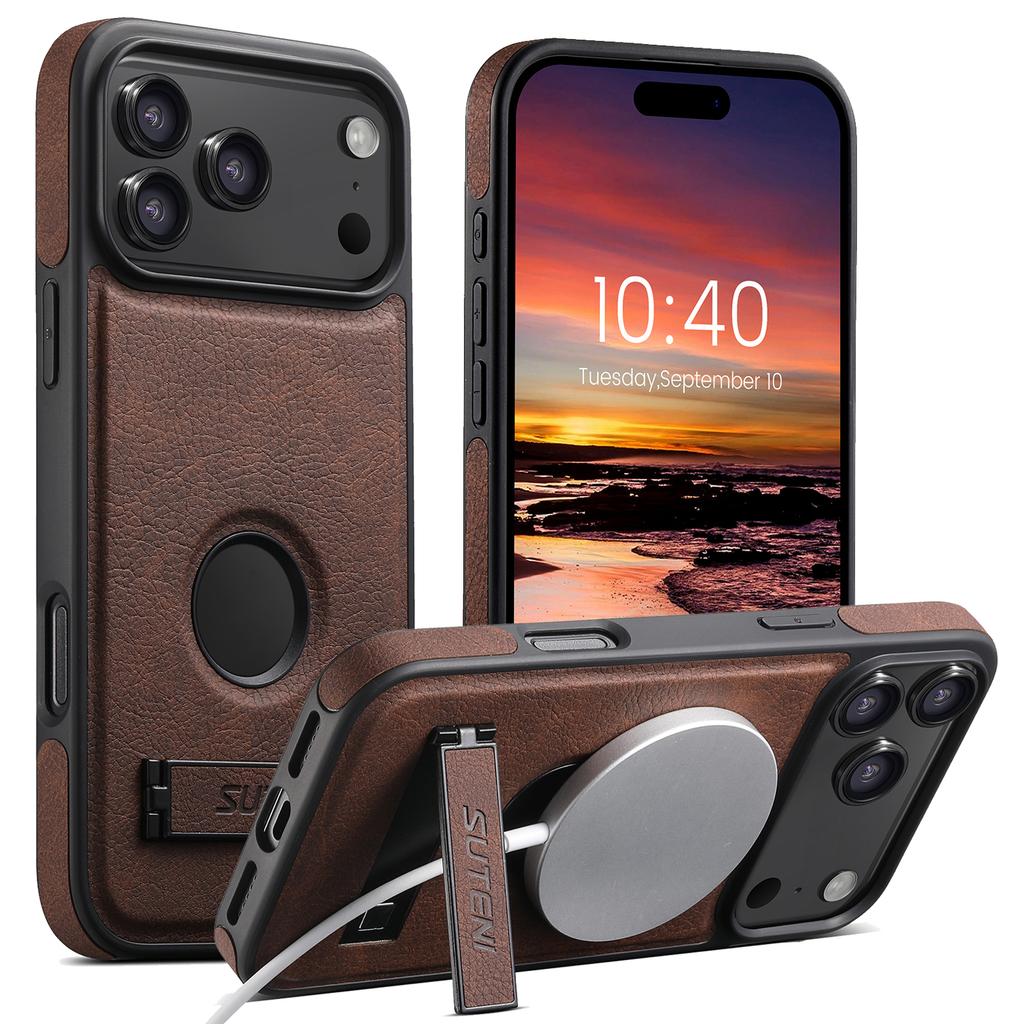 Luxury Faux Leather Phone Case Frosted Feel Stand Magnet Wireless Charging for IPhone 17 Pro Max 16 Plus 15 14 13 12