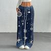 Women's Casual Christmas Print -Lined Loose Fit Straight Leg Pants with and Elastic Waist for Winter