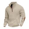 Fashionable Men's Casual Sweatshirt with Jacquard Small Check Embroidered Patchwork Stand Collar Loose-Fit Top