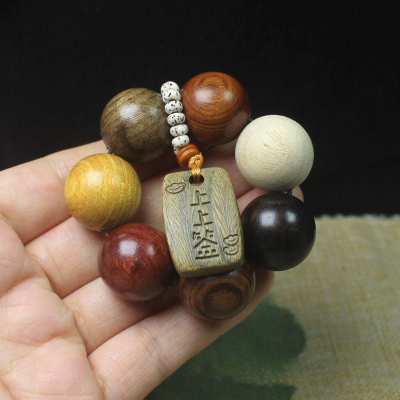 20mm Multi-Color Sandalwood Beaded Bracelet, Chinese Style Handheld Prayer Beads, Ethnic Fashion Wrist Jewelry for Men and Women