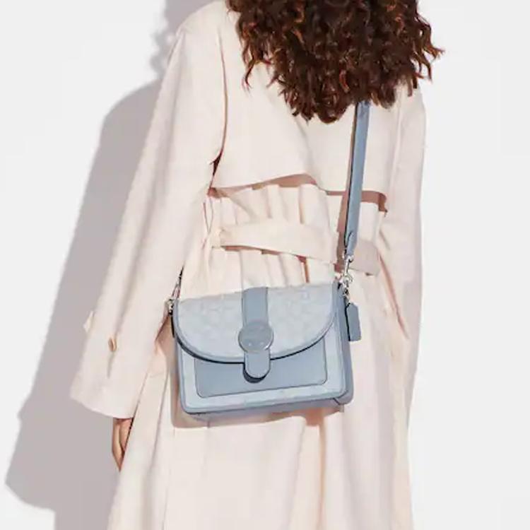 New COACH Lonnie Jacquard Fabric With Leather Shoulder Bag, Crossbody Bag Medium Size Women's Haze Blue/Morandi Color C8307-SVS9X