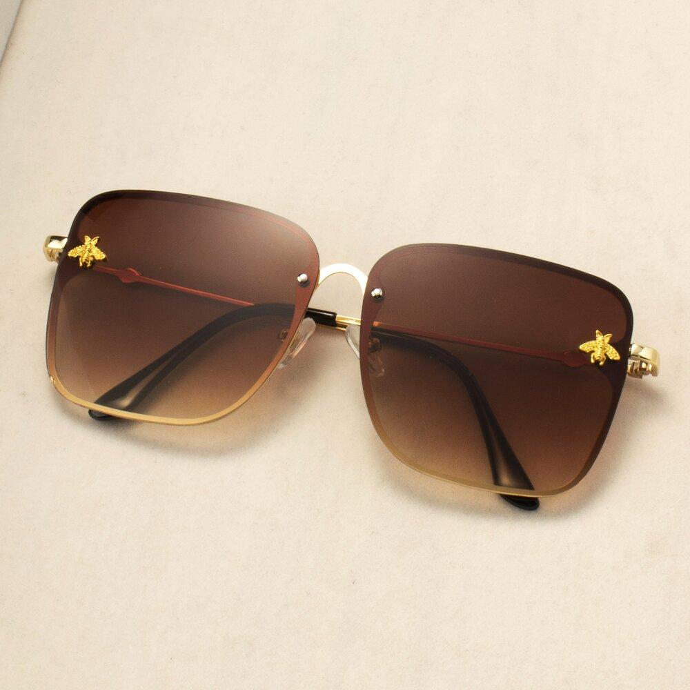 2PCS New Fashion Lady Oversize Rimless Square Bee Sunglasses Women Men Small Glasses Gradient Sun Glasses Female UV400