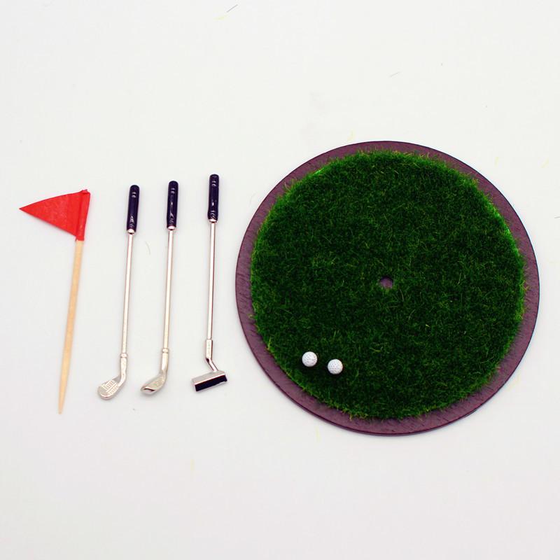 7Pcs/Set Dollhouse Mini Golf Club Grassland Model Set Simulation Sports Miniature Scene Prop Model Doll House Accessories