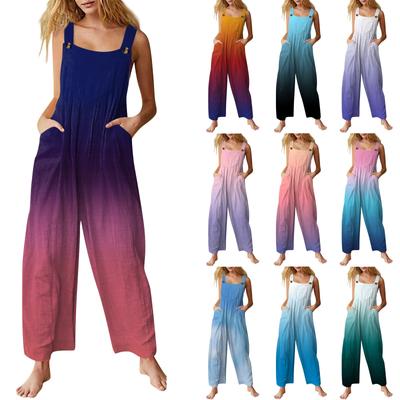 Lässiger Jumpsuit für Damen, ärmellos, mit Farbverlauf und Streifenmuster, bedruckter Baumwolle