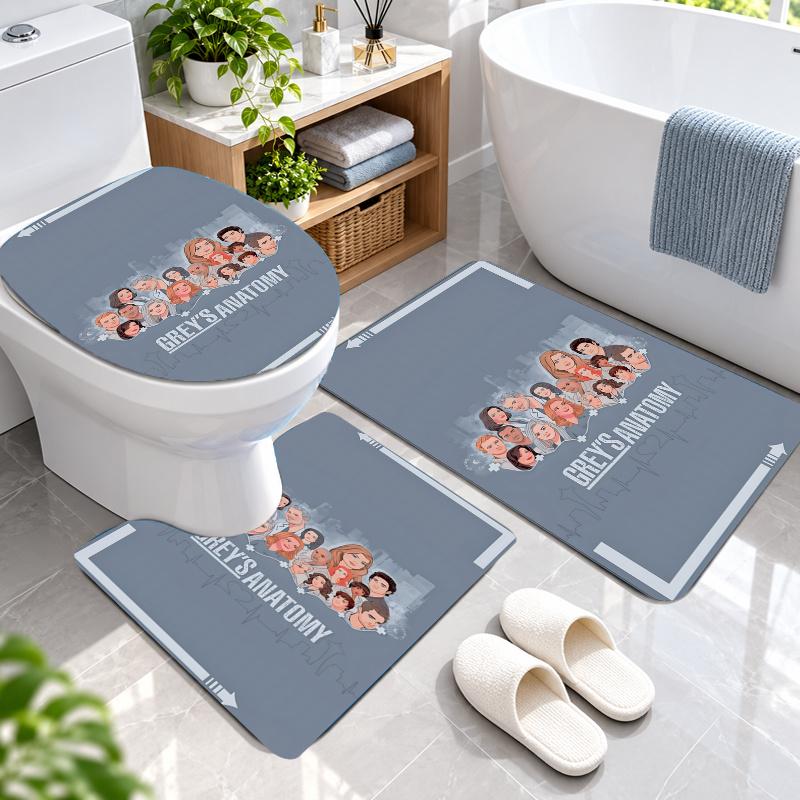 3Pcs Flannel Toilet Mat Set Greys Anatomy Bathroom Rug Bath Carpet Non Slip Home Decor