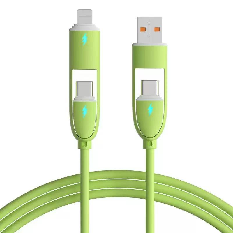 4-in-1 100W Silicone Charging Cable for Apple & Huawei - Type-C Fast Data & Flash Charge
