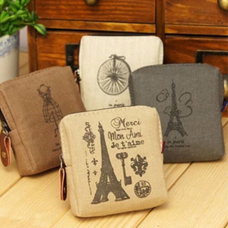 Vintage Paris Münzgeldbörse Koreanische kleine Tasche Nostalgische Erinnerung Canvas Münztasche Urban Simplicity Reißverschluss Geldbörse Münztasche
