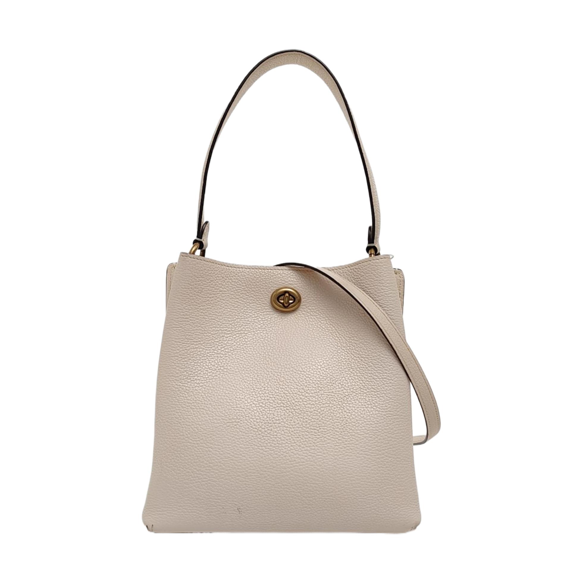 [Pre-Owned] Charlie Bucket White Leather Shoulder Bag With Gold Hardware And Detachable Strap - Very Good #V8JAF0 ONE SIZE