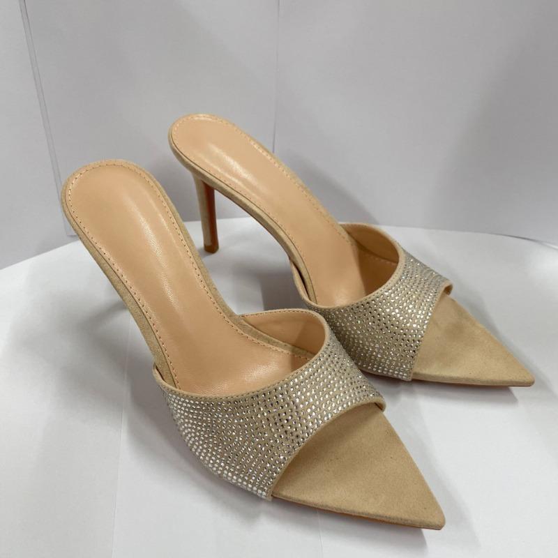 Summer Women's Beautiful Stiletto Rhinestone High-heeled Sandals Slippers With Skirts Pointed High-heeled Shoes