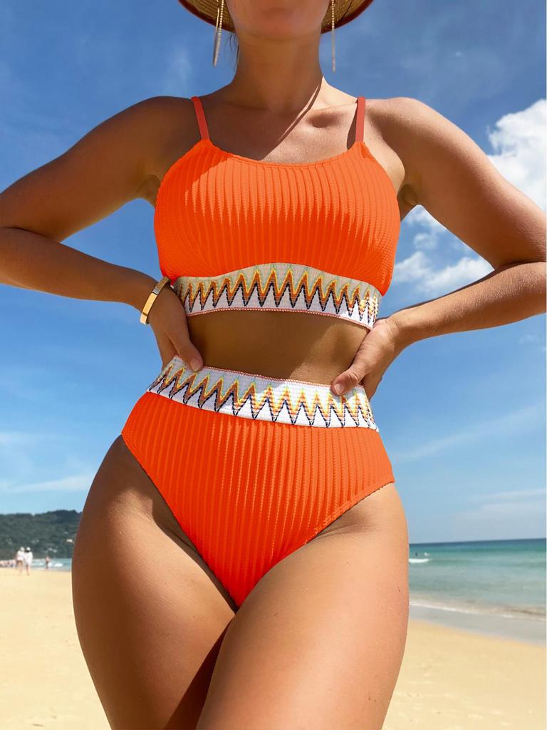 European and American Style Sexy High-Waist Tummy Control Halter Bikini for Women