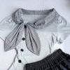Plaid Pattern Irregular T Shirts Navy Collar Y2K Style T Shirts Sailor Collar Tops  For Women
