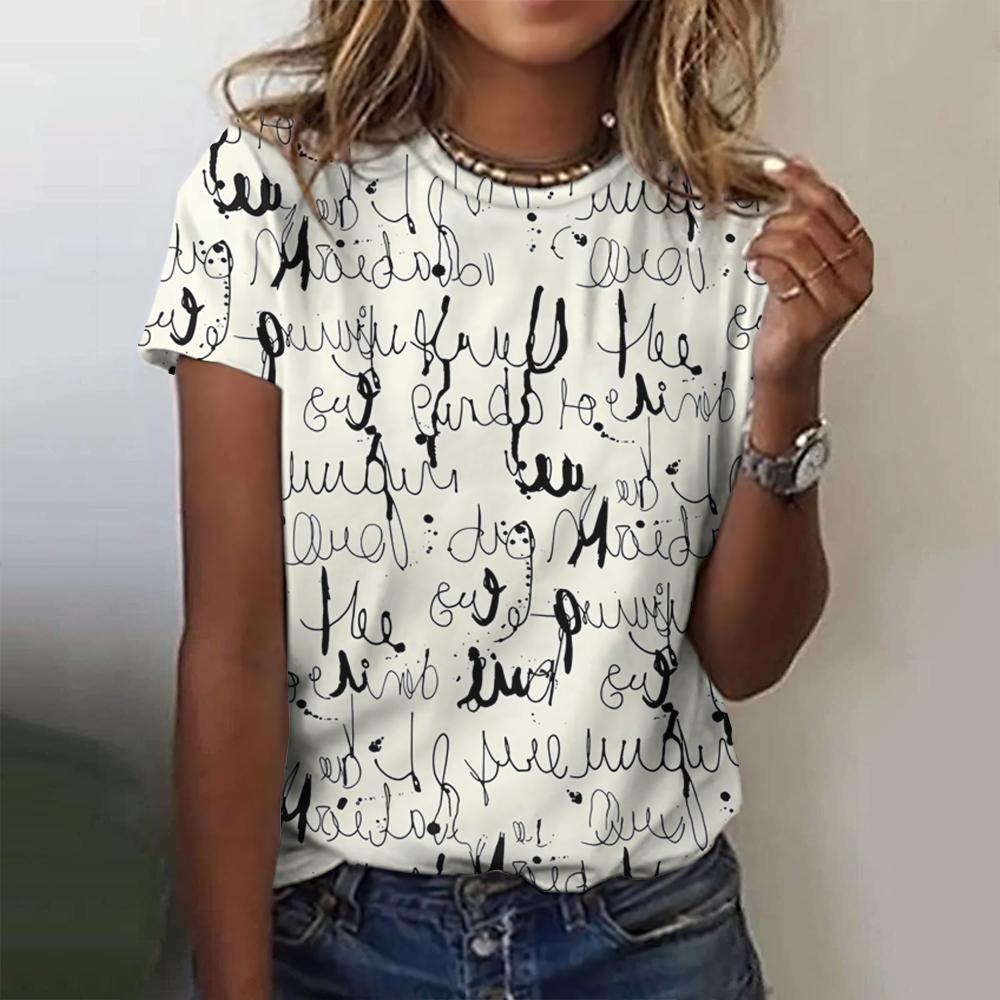 Retro Women's 3D Printed T Shirt Letter Pattern Print Tee Summer Casual Crew Neck Short Sleeve Vintage T-Shirts Male Oversized Clothing