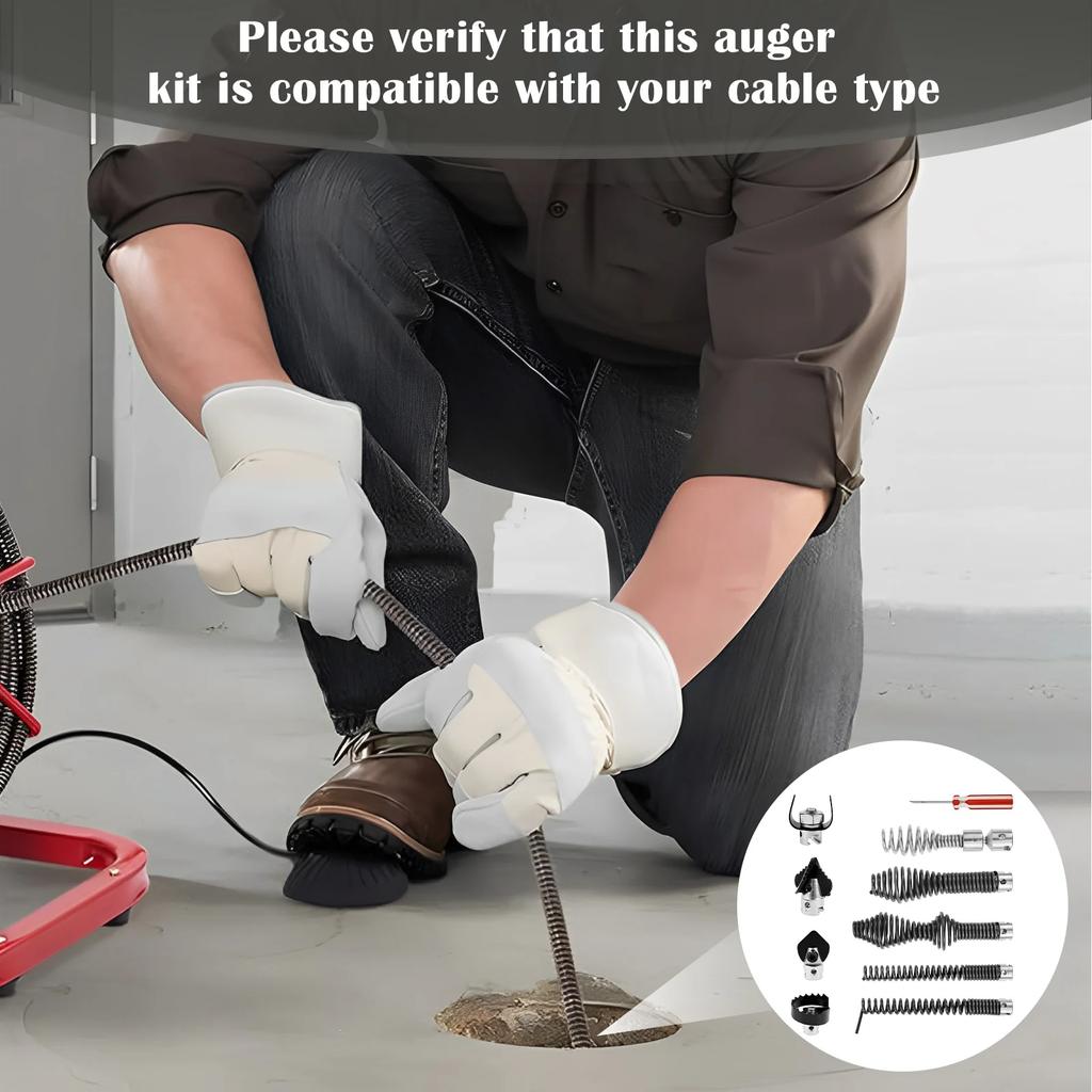 10Pcs Drain Cable Cutter and Auger Set Spring Sewer Dredging Tool for K-400 C-4/6/7/8/9 Model Cable Drain Snake Drill Attachment