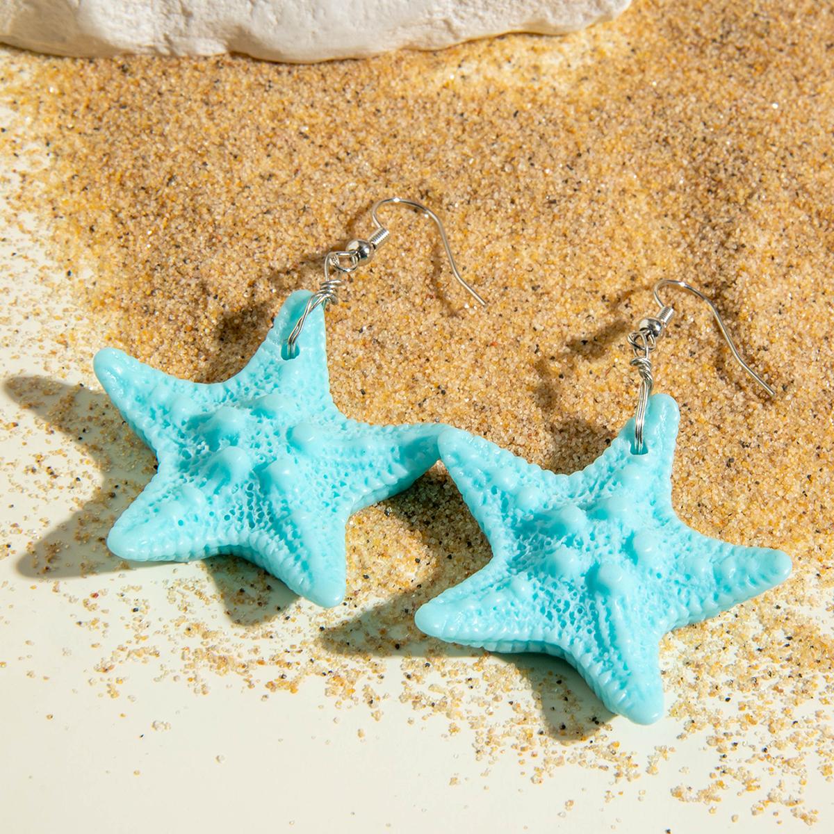 

Модні та милі сережки-підвіски з імітацією морської зірки та мушлі для жіночих прикрас. Сережки-підвіски з блакитною морською зіркою